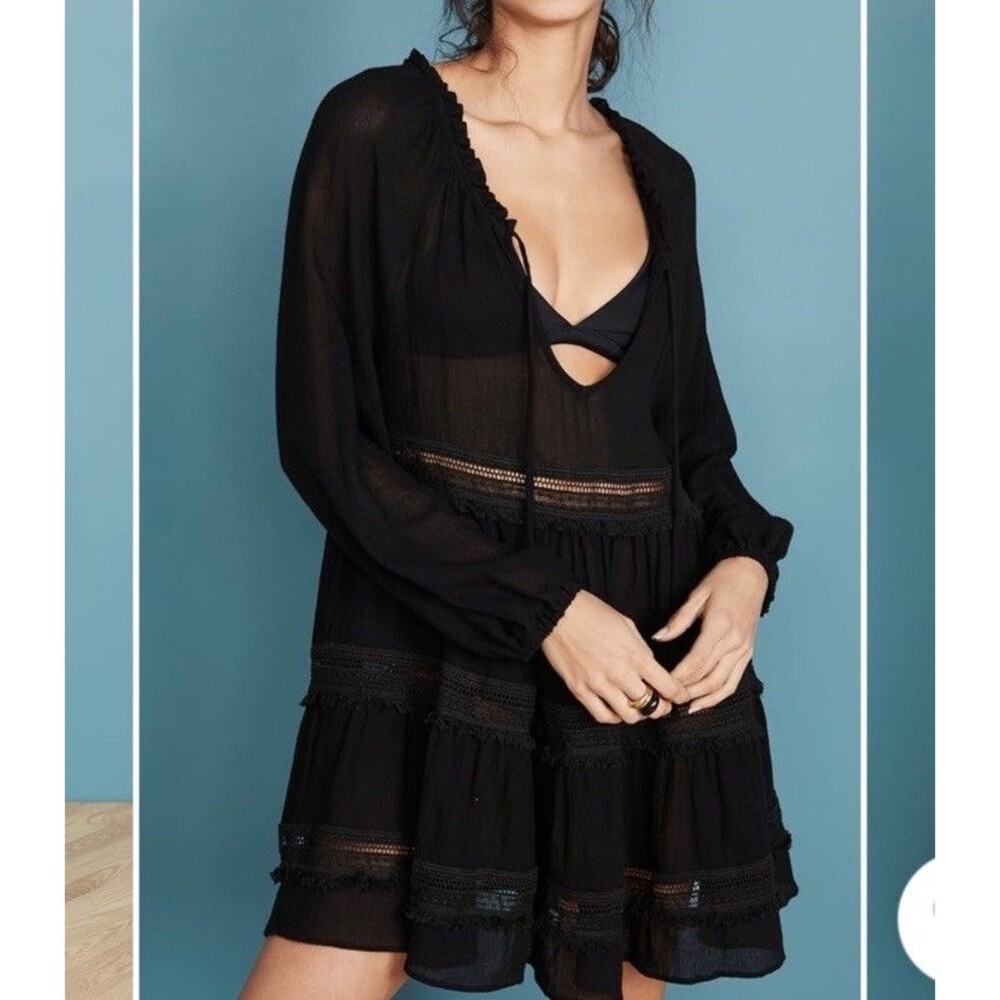 Eberjey Dress Size Medium Summer Of Love Black Cover Up Mini Sheer